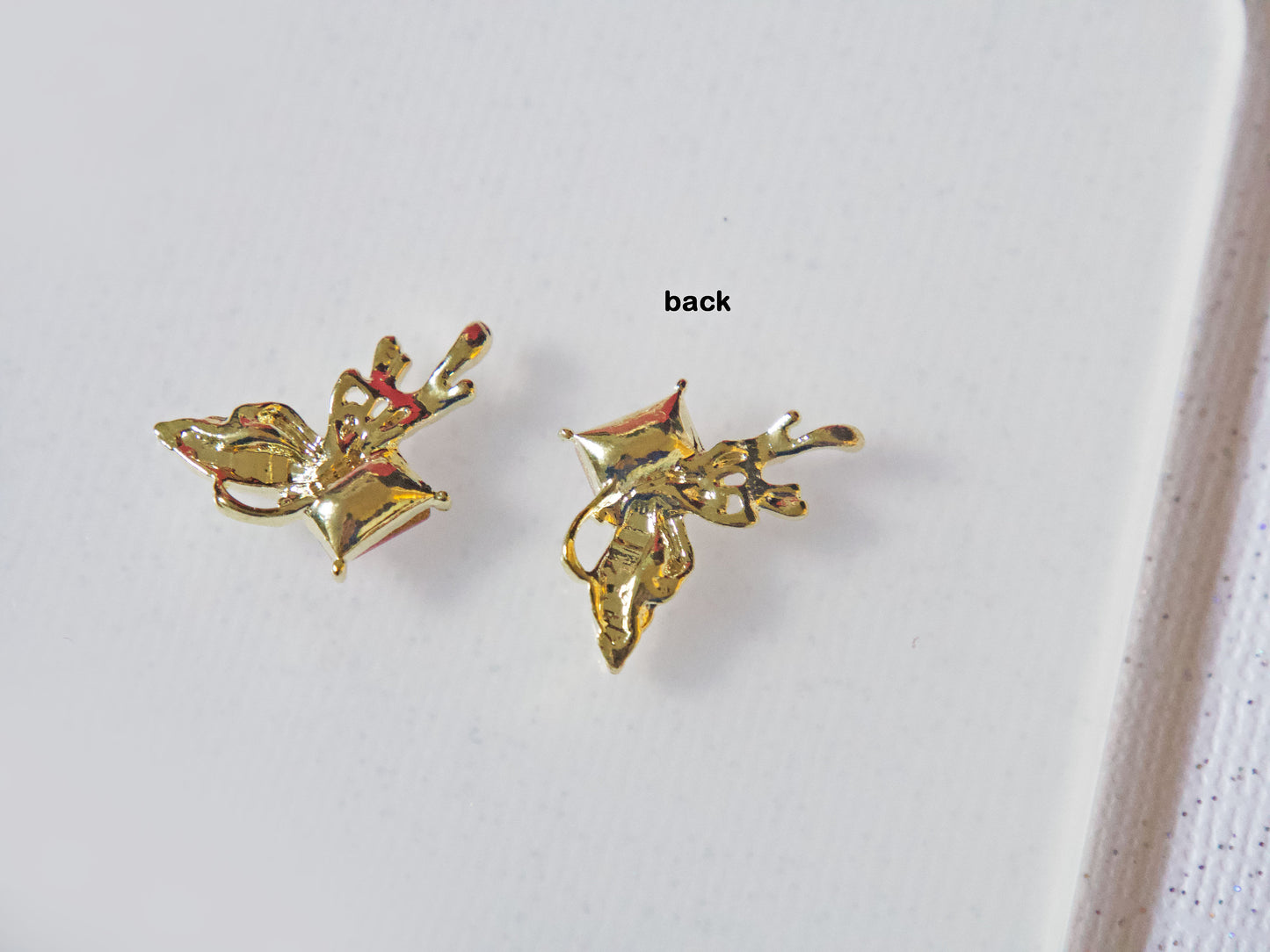 1 pair Gold Spread Wing Butterfly Pink Zircon Nail Decal/ Dainty Half Wing 3D Nail Ornament Nails Decal/ Nail Jewelry Elegant Manicure