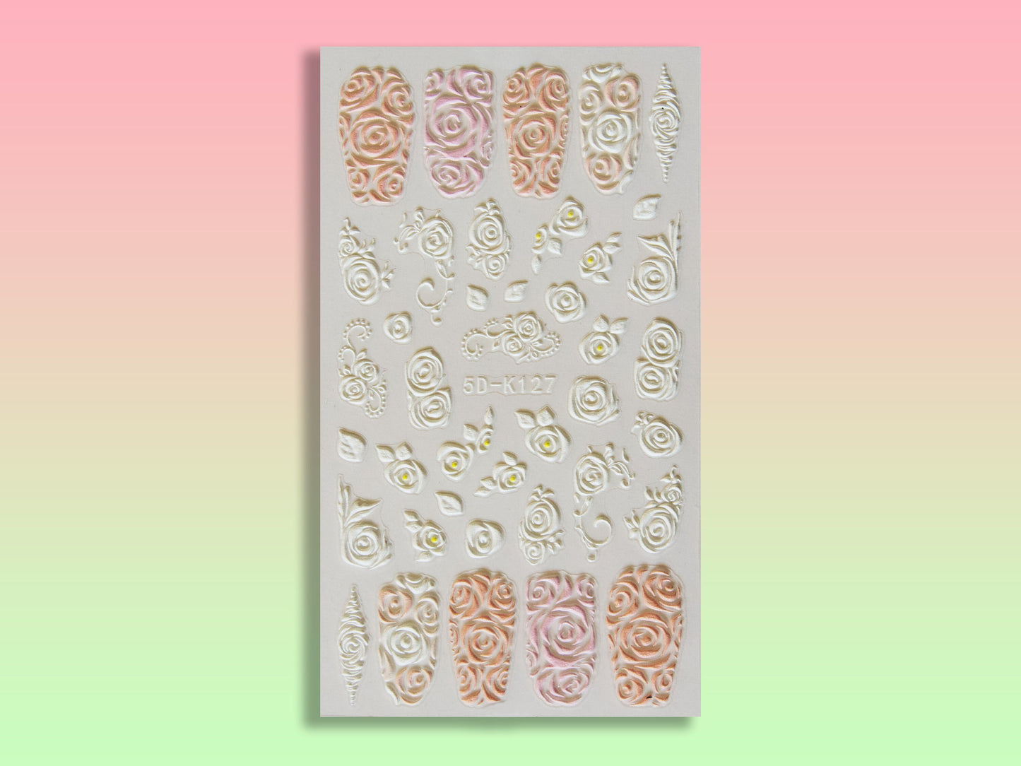 5D Carved Embossing Rose Nail Art Stickers Decals/ Bridal Pink White 3D Textured Floral Sticker/ Elegant Romantic Peel off Easy Manicure