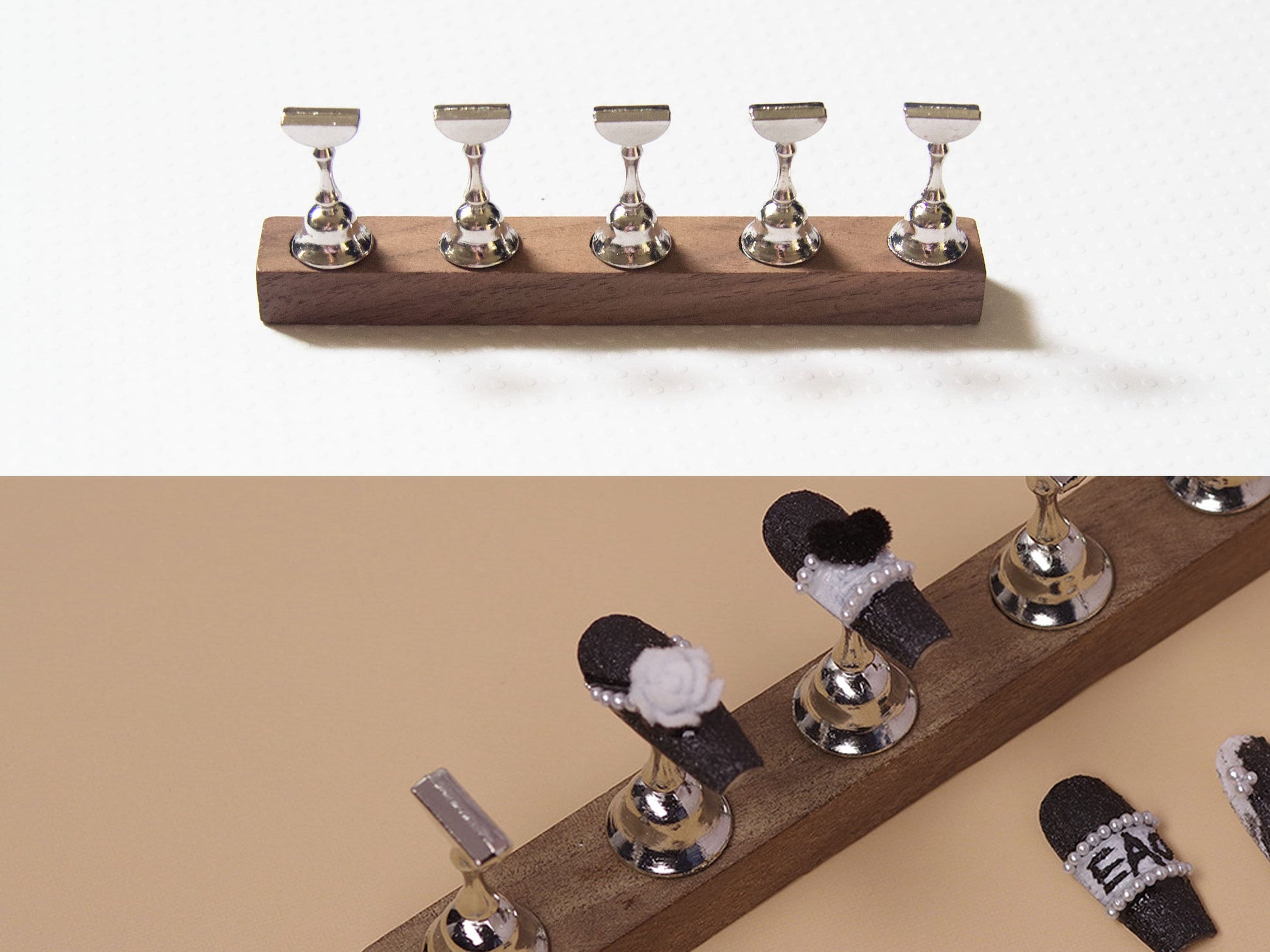 5pcs Wood with Magnets False Nail Display Stand Holder Set/ Magnetic Nail Art Practice Holder/ Press on Nail Shelf Manicure DIY Tools