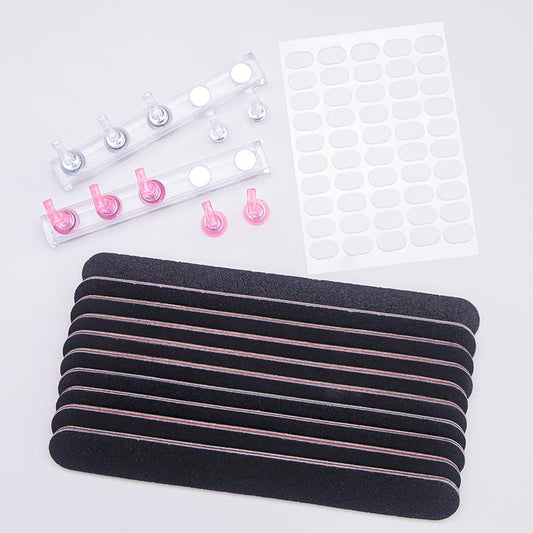 Nail Stand Kit for Press On Nails Display Practice with 10 pcs of black nail Files and Double sided Tape