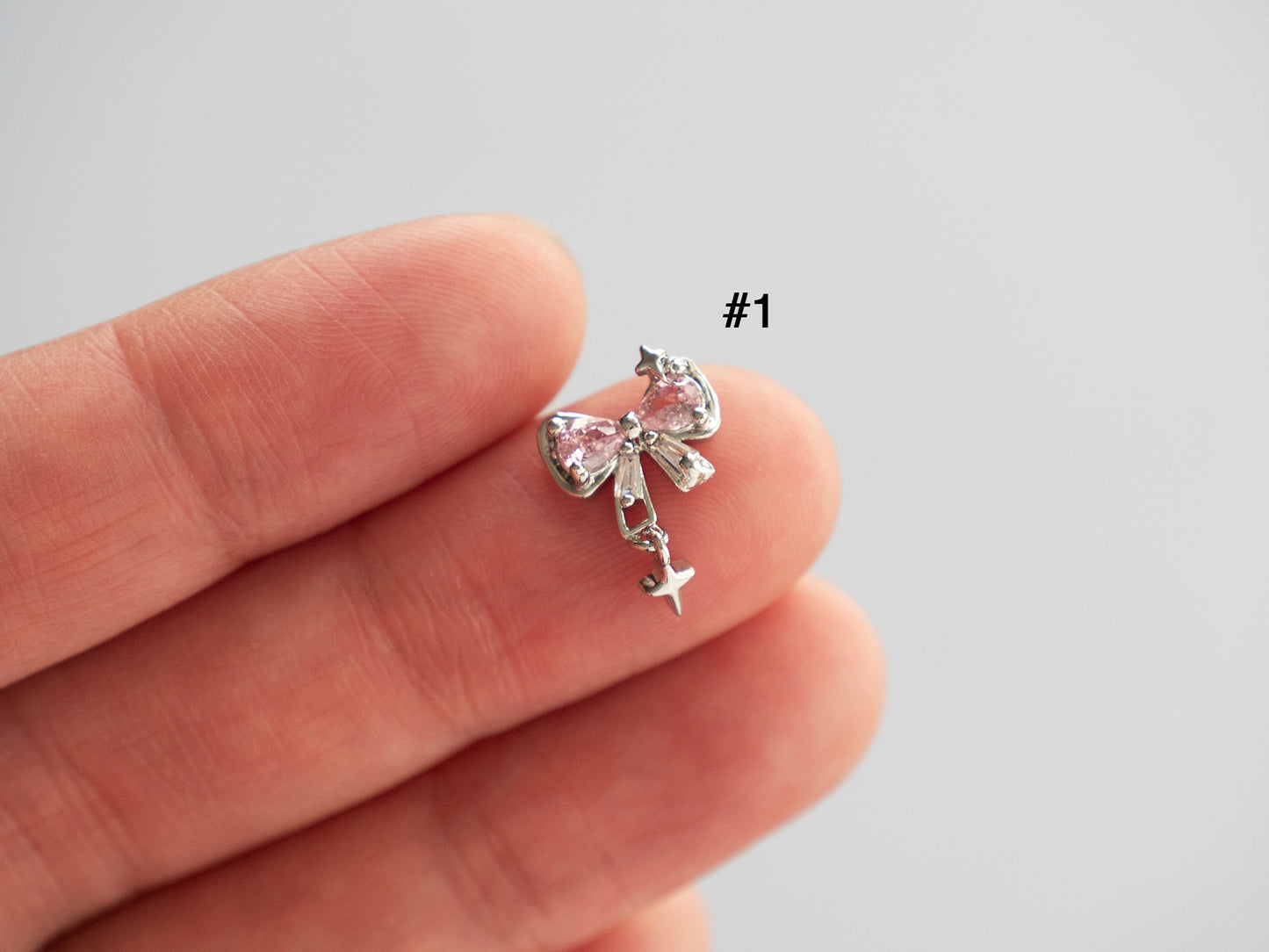 Zircon Rhinestone Nail Charms: Silver Butterfly Bow Heart Designs