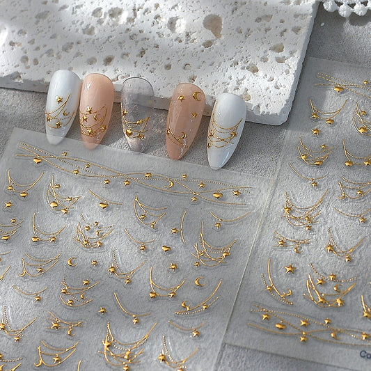 Gold Foil Arch French Star Moon Tassel Nail Decals | Shiny Celestial Nail Art