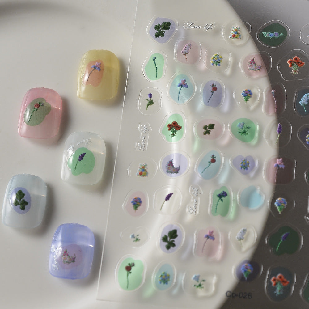 3D Jelly Bean Flower Nail Stickers – Embossed Water Drop Decals