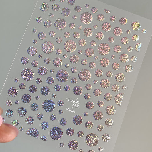 Holographic Glitter Dot Nail Stickers, Iridescent Circle Nail Decals, Laser Bubble Nail Art Stickers