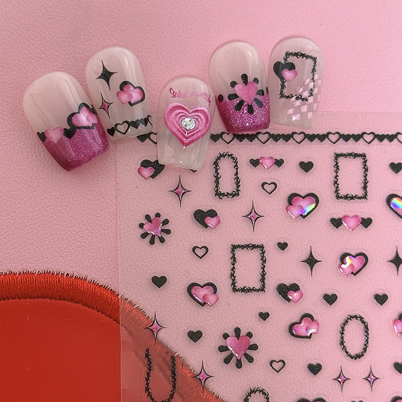 Gold Heart Nail Stickers, 5D Embossed Self-Adhesive Nail Decals, Luxury Romantic Heart Nail Art,