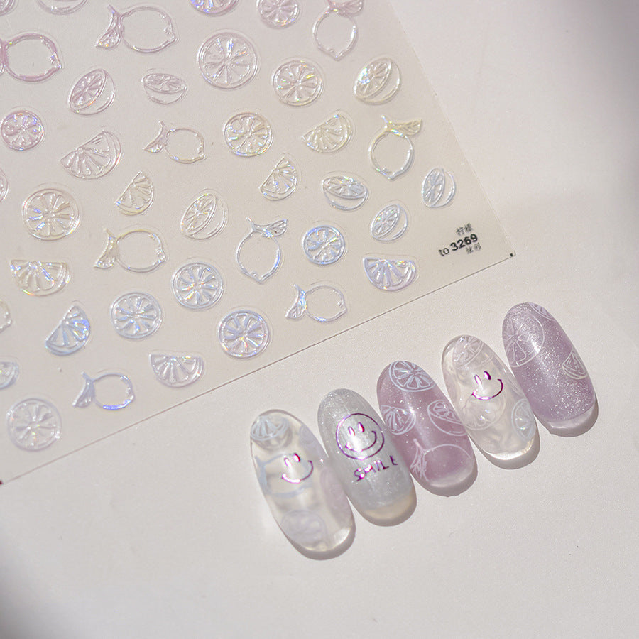 5D Iridescent Citrus Nail Stickers | Lemon & Orange Slice Nail Decals | Transparent Jelly Fruit Nail Art | Summer Korean Nail Design