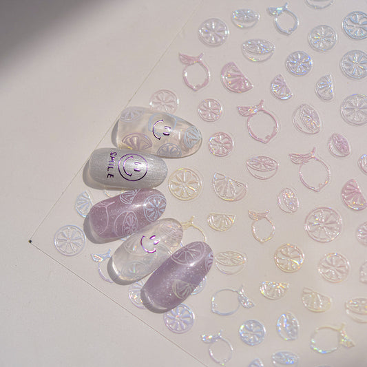 5D Iridescent Citrus Nail Stickers | Lemon & Orange Slice Nail Decals | Transparent Jelly Fruit Nail Art | Summer Korean Nail Design