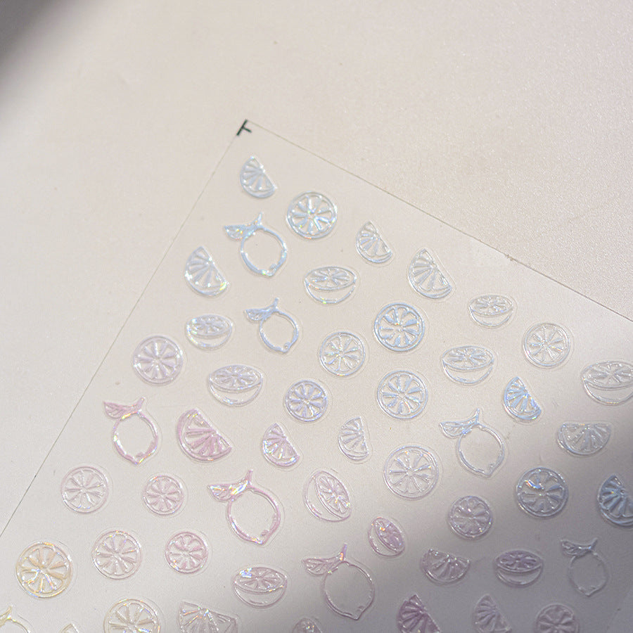 5D Iridescent Citrus Nail Stickers | Lemon & Orange Slice Nail Decals | Transparent Jelly Fruit Nail Art | Summer Korean Nail Design