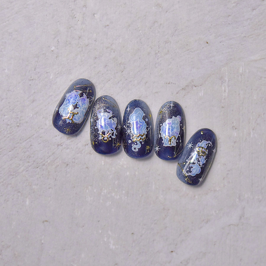 Zodiac Nail Stickers Gold Celestial Nail Art, Horoscope Constellation Nail Decals, Star Moon Astrology Nails, Luxury Minimal Nail Design