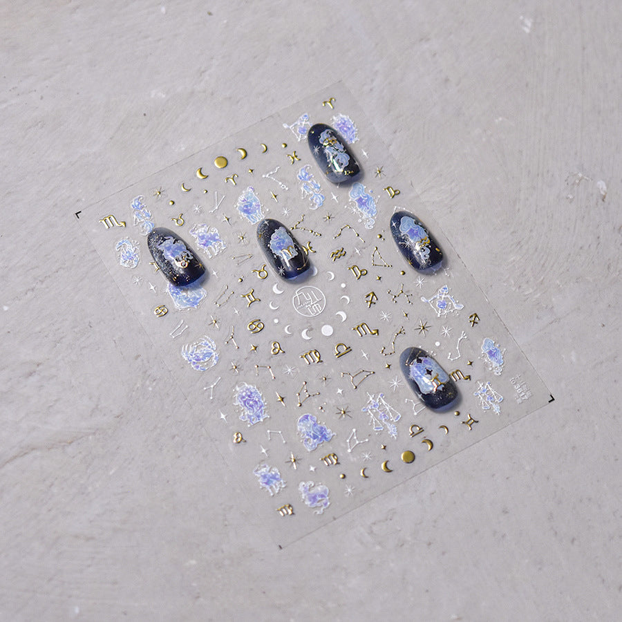 Zodiac Nail Stickers Gold Celestial Nail Art, Horoscope Constellation Nail Decals, Star Moon Astrology Nails, Luxury Minimal Nail Design