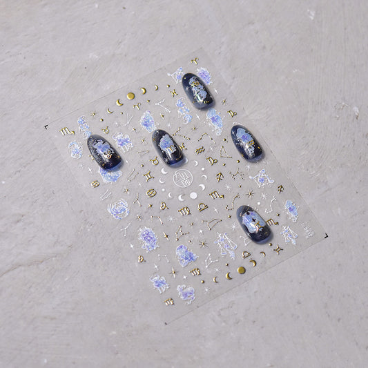 Zodiac Nail Stickers Gold Celestial Nail Art, Horoscope Constellation Nail Decals, Star Moon Astrology Nails, Luxury Minimal Nail Design