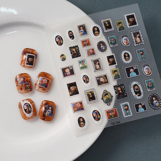 Vintage Nail Stickers • Mini Art Portrait Frame Decals (Sheet)