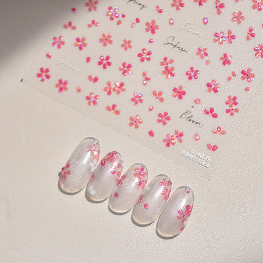 Sakura Cherry Blossom Nail Decals 5D Iridescent Flower Nail Stickers