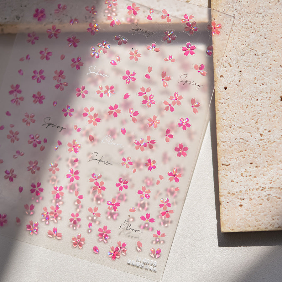 Sakura Cherry Blossom Nail Decals 5D Iridescent Flower Nail Stickers
