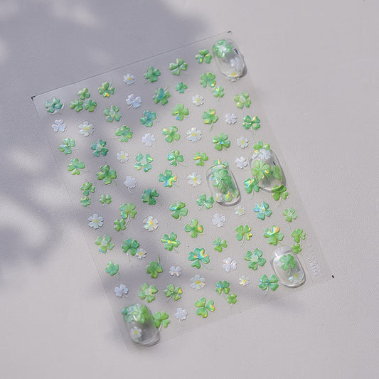 Clover Nail Stickers Green Floral Nail Decals, Lucky Shamrock Nail Art, Spring Summer Nails, Cute Minimal Nail Design, DIY Manicure