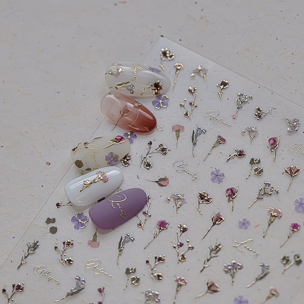 Vintage Rose & Floral Frame Nail Stickers, Gold Frame Flower Nail Art Stickers, Romantic Rose Nail Design