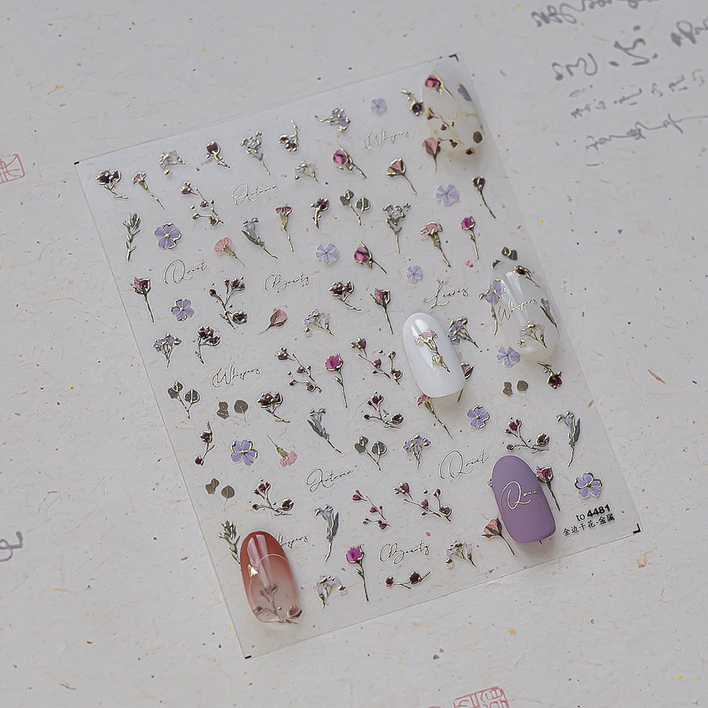 Vintage Rose & Floral Frame Nail Stickers, Gold Frame Flower Nail Art Stickers, Romantic Rose Nail Design