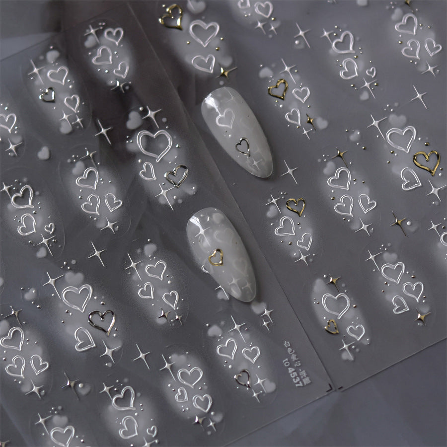 Gold Heart Nail Stickers, 5D Embossed Self-Adhesive Nail Decals, Luxury Romantic Heart Nail Art,