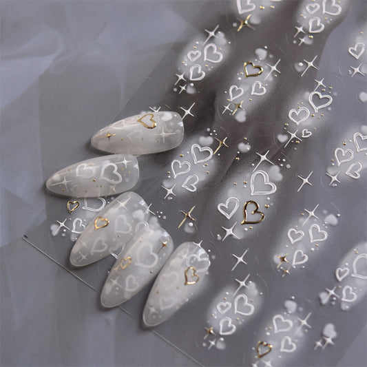 Gold Heart Nail Stickers, 5D Embossed Self-Adhesive Nail Decals, Luxury Romantic Heart Nail Art,