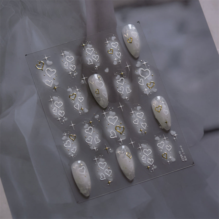 Gold Heart Nail Stickers, 5D Embossed Self-Adhesive Nail Decals, Luxury Romantic Heart Nail Art,