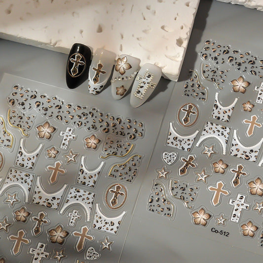 Vintage Leopard & Cross Nail Decals | Western Retro DIY Nail Art Decorations