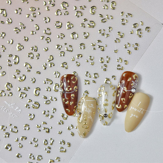 Gilding Leopard Print Nail Stickers Cheetahs 3D Embossed Metallic Animal Print Nail Art Decals