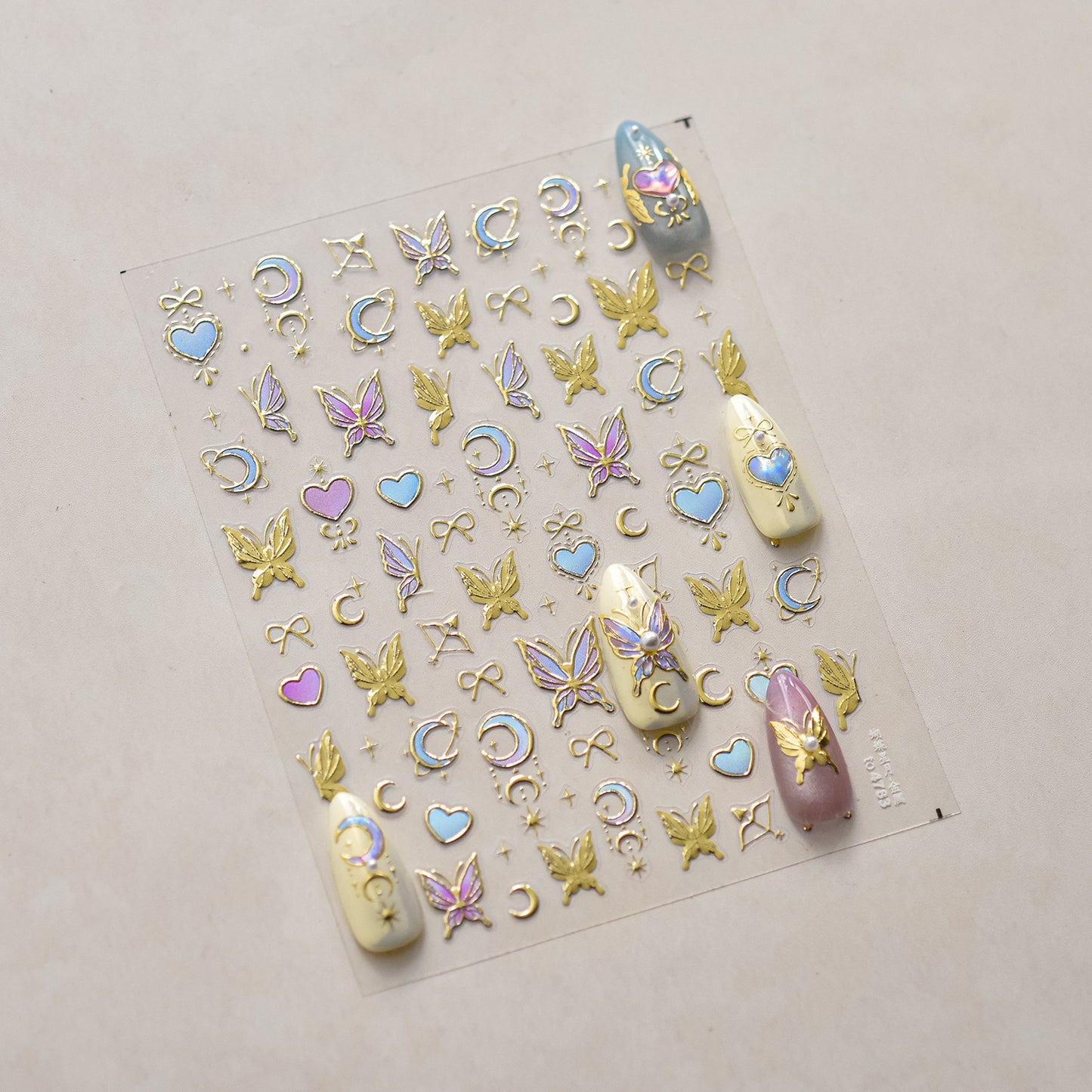 Aurora Holographic 5D Gold Butterfly Moon Heart Nail Stickers Fairy Y2K Angel Wings Nail Art