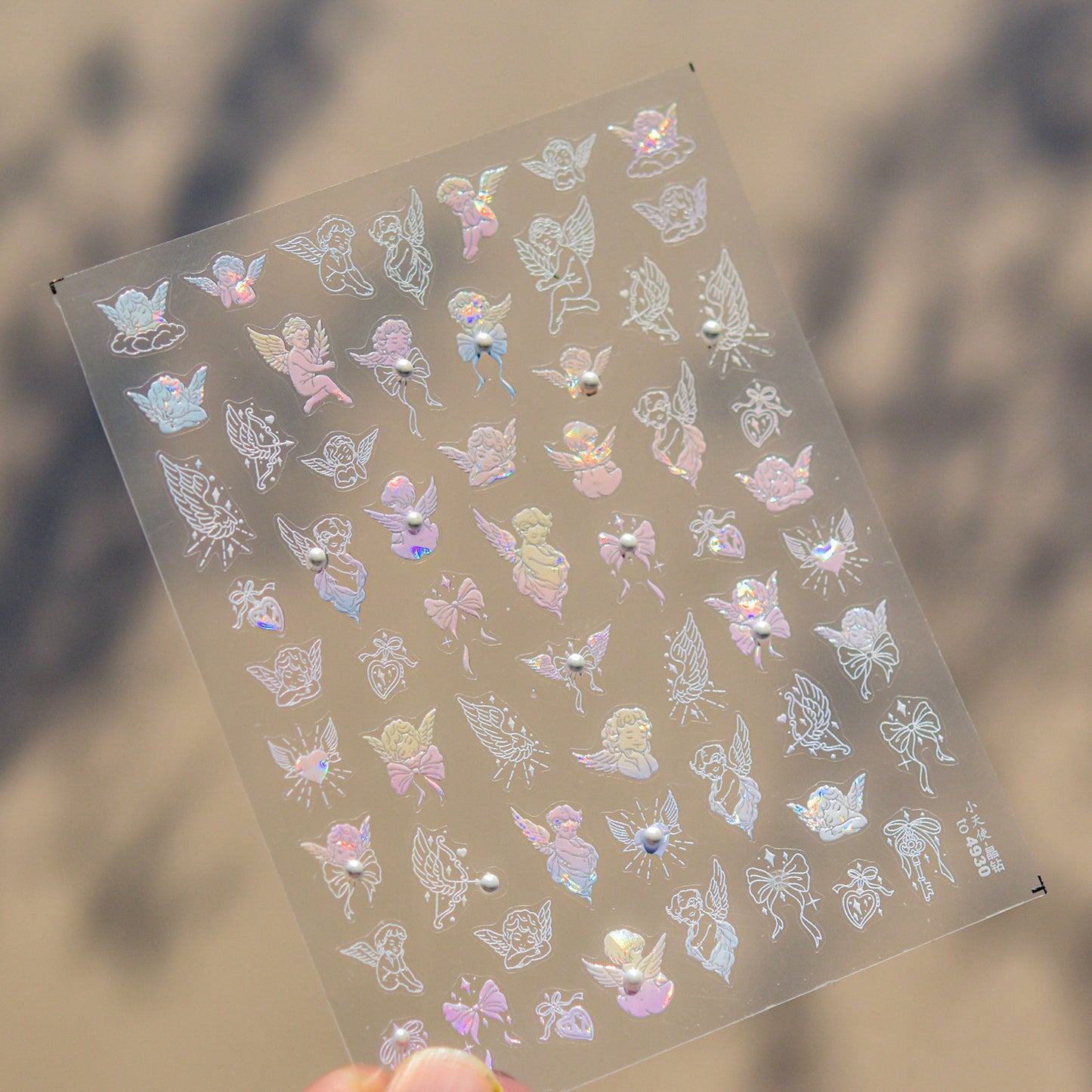 5D Angel Cherub Nail Stickers | Iridescent Cupid Nail Decals | Coquette Bow Heart Wings Nail Art | Heavenly Aesthetic Nail Decorations