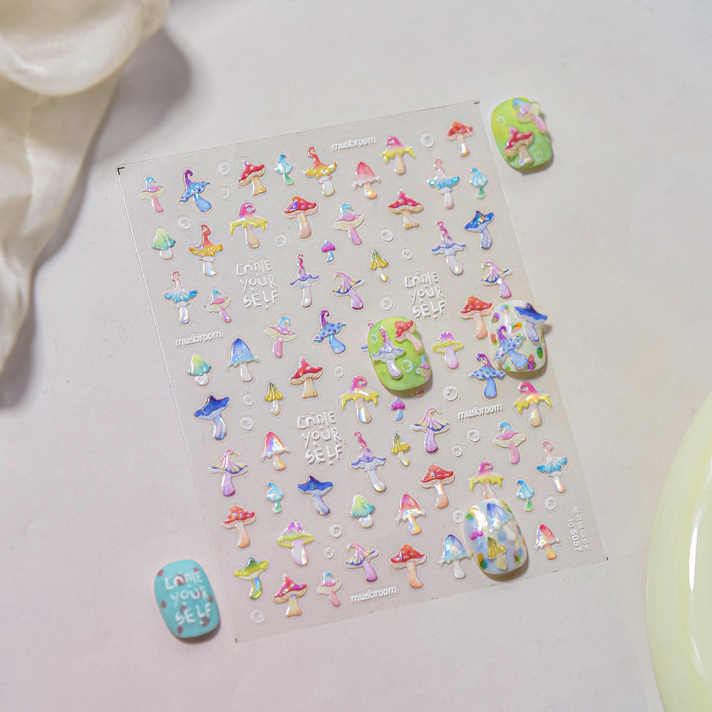 3D Red Mushroom Nail Art Stickers: Cottagecore Manicure