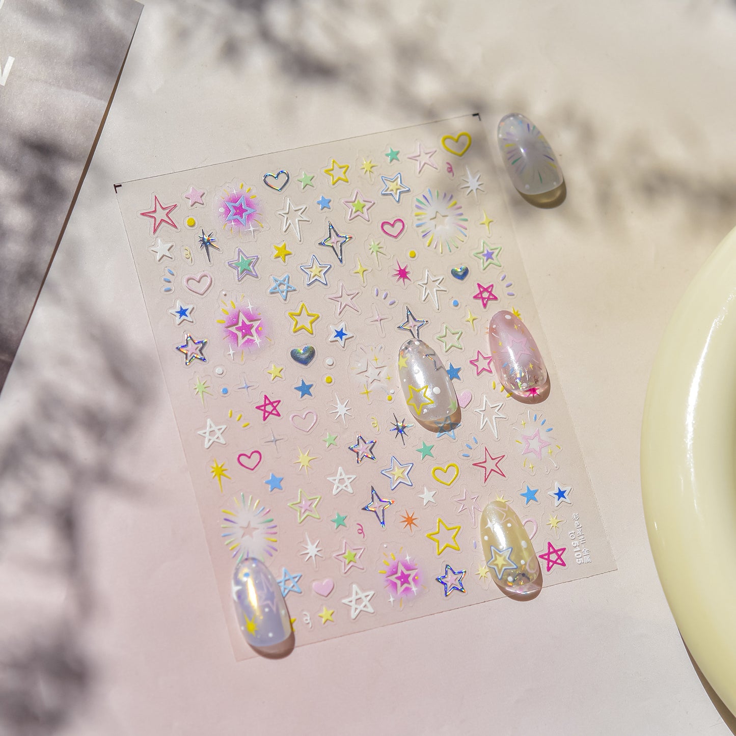 Pastel Hollow Star Nail Decals, Celestial Firework Festival Halo Stickers
