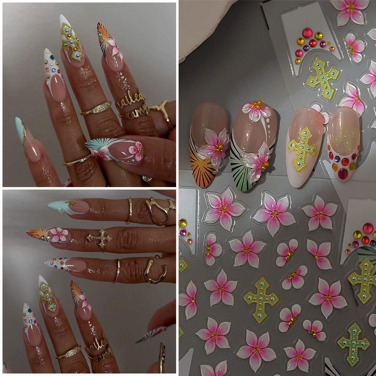 3D Flower Nail Stickers, Colorful Floral Nail Decals, Spring Summer Nail Art Stickers, Cute Blossom Nail Decoration