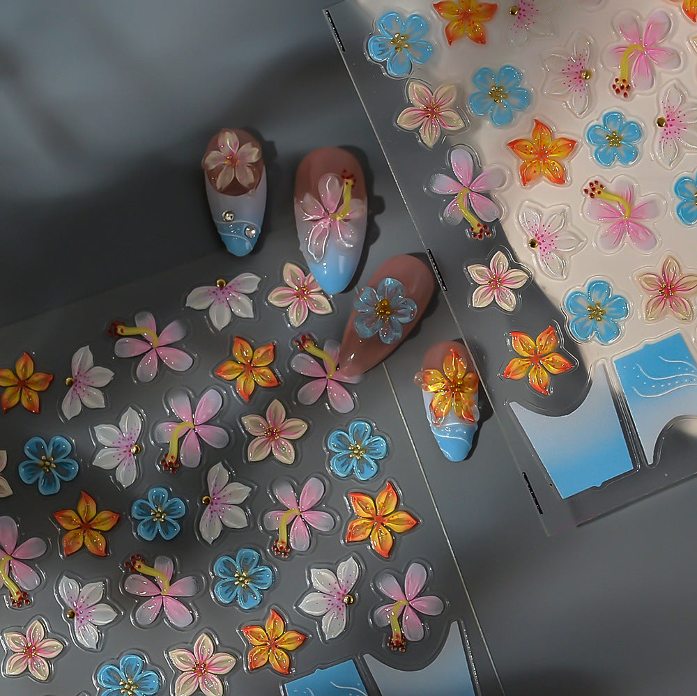 3D Flower Nail Stickers, Colorful Floral Nail Decals, Spring Summer Nail Art Stickers, Cute Blossom Nail Decoration