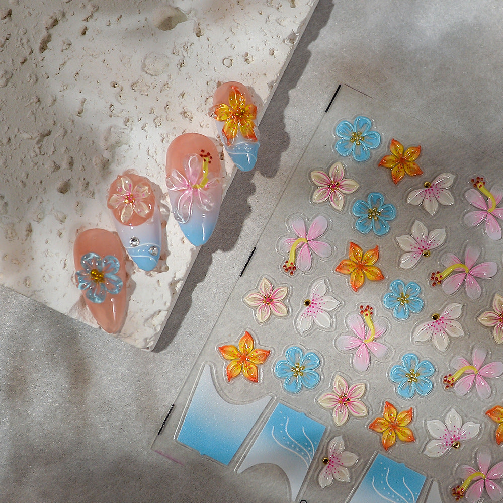 3D Flower Nail Stickers, Colorful Floral Nail Decals, Spring Summer Nail Art Stickers, Cute Blossom Nail Decoration