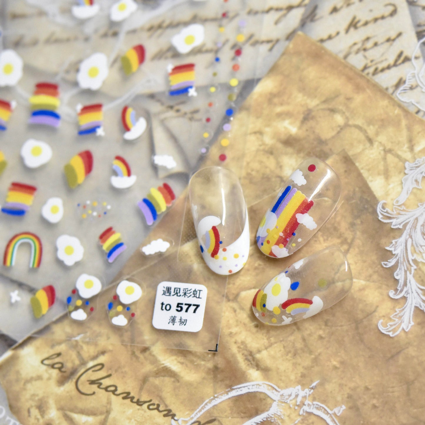 Fried Egg Rainbow Nail Stickers – Kawaii Breakfast Nail Art Decals