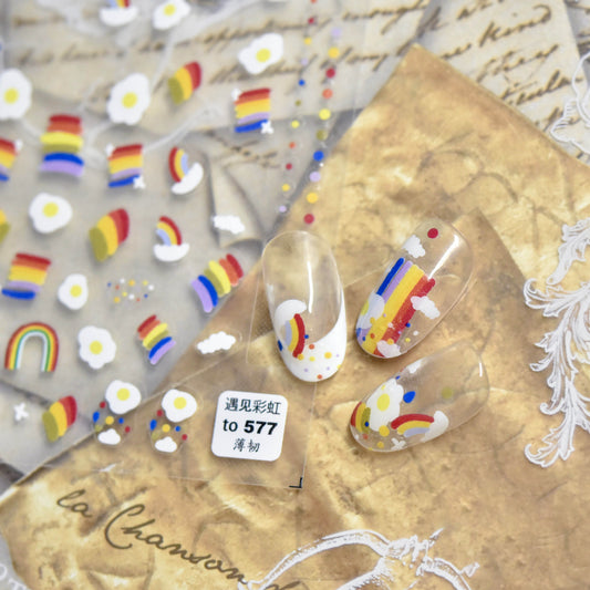 Fried Egg Rainbow Nail Stickers – Kawaii Breakfast Nail Art Decals
