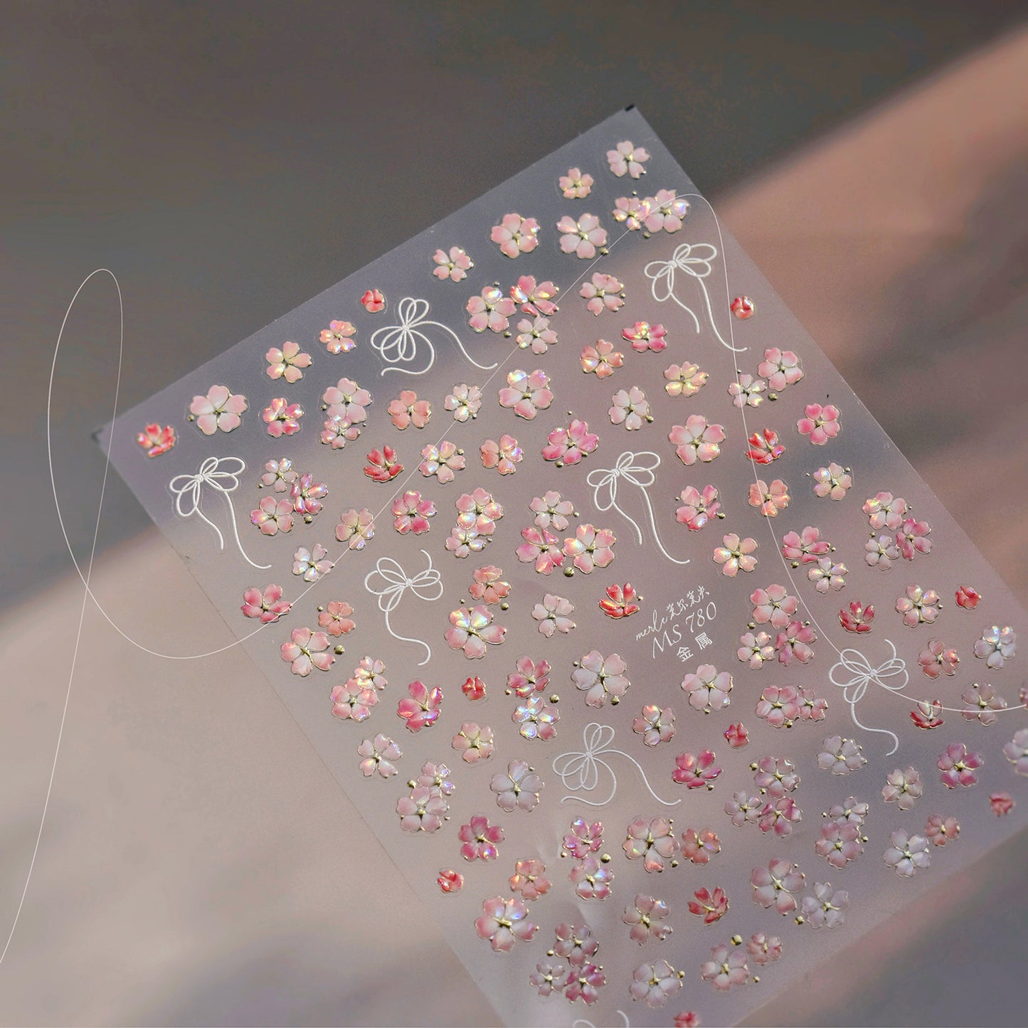 Pastel 5D Flower Sakura Floral Nail Art Stickers Gold Accents Spring Garden Wildflower Nails