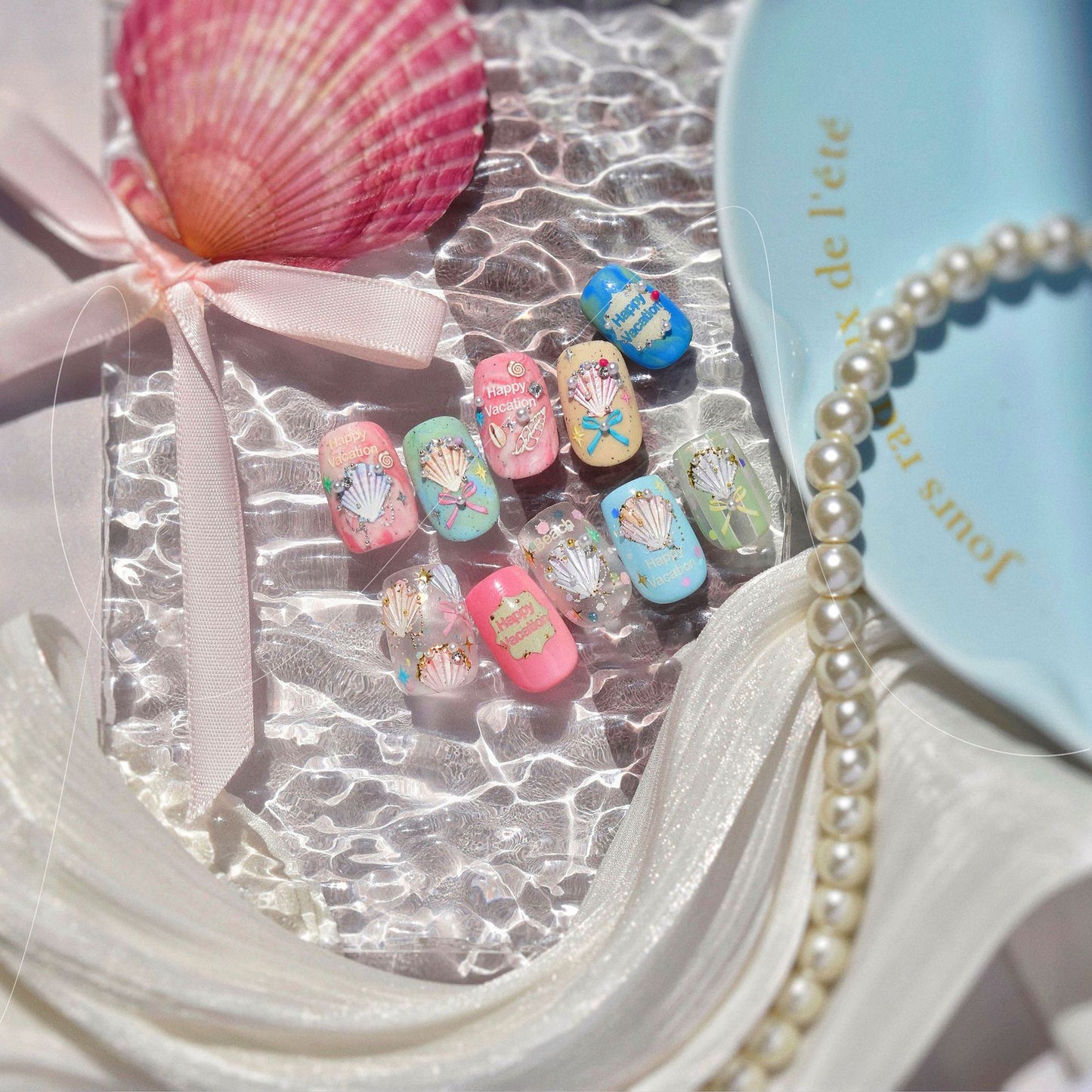 Mermaid Tail Nail Stickers, Ocean Fantasy Nail Decals, 3D Mermaid Nail Art, Seashell & Starfish Stickers, Iridescent Summer Nails