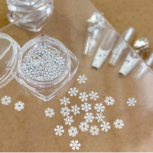 Metallic White Snowflake Nail Studs – Winter Nail Art Decorations