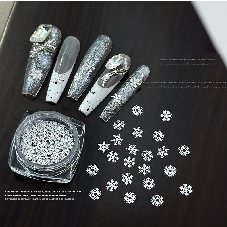 Metallic White Snowflake Nail Studs – Winter Nail Art Decorations