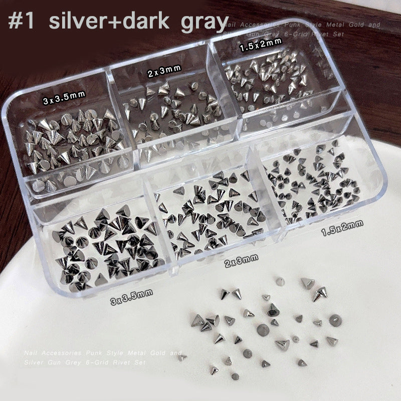 6 grids Cone Spikes Punk Rivets Stud for Nail art