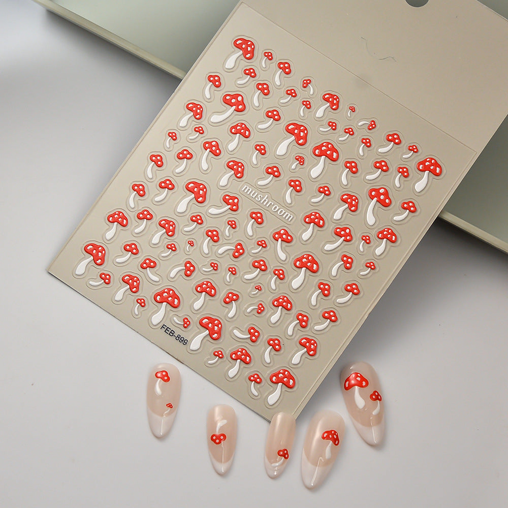 3D Red Mushroom Nail Art Stickers: Cottagecore Manicure