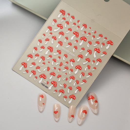 3D Red Mushroom Nail Art Stickers: Cottagecore Manicure