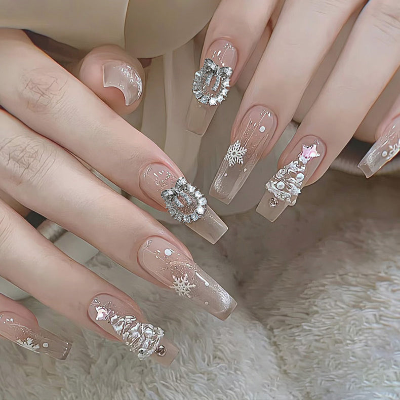 Christmas Jingle Bell Bow Tie Gold Nail Charm