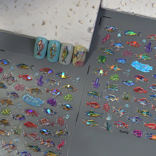 Iridescent Tropical Fish Nail Stickers – Holographic Mermaid Nail Art