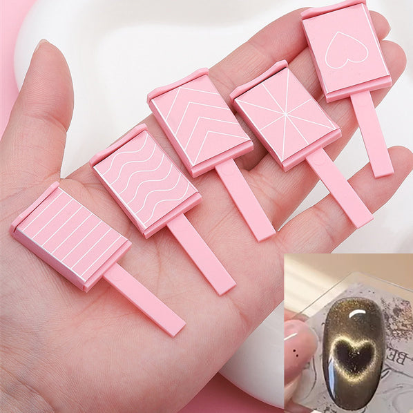 5 Cat Eye Heart Wave Stripe Magnet Sticks/ Pink Magnetic Nail Gel Polish Magnets Stick Bar with Patterns  3D Line Strip DIY Nail Art