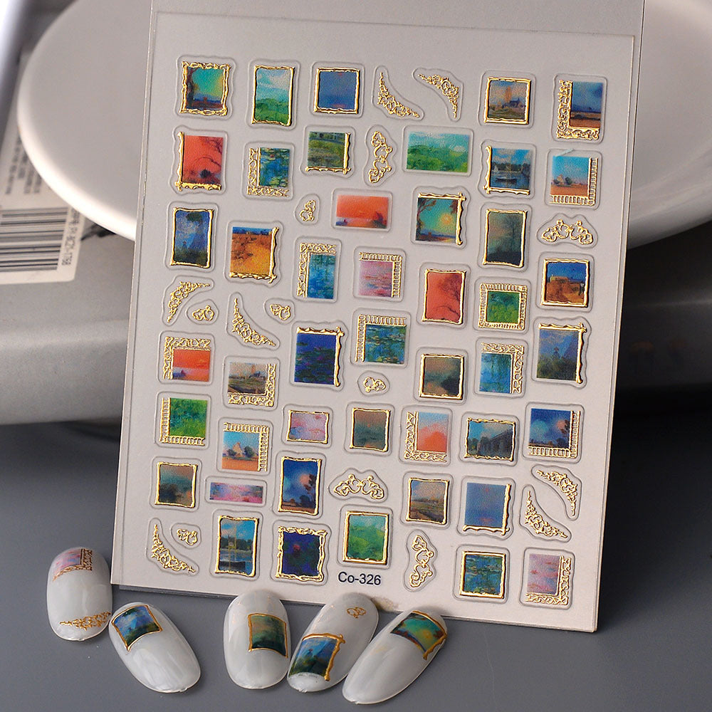 Van Gogh Nail Art Stickers: Starry Night, Sunflowers, Gold Frame