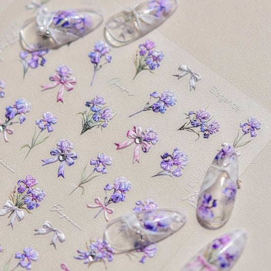 Iris Flower Bouquet Bow Tie Nail Art Sticker