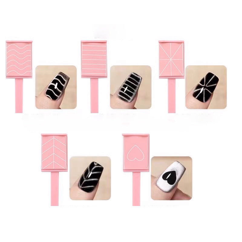5 Cat Eye Heart Wave Stripe Magnet Sticks/ Pink Magnetic Nail Gel Polish Magnets Stick Bar with Patterns  3D Line Strip DIY Nail Art