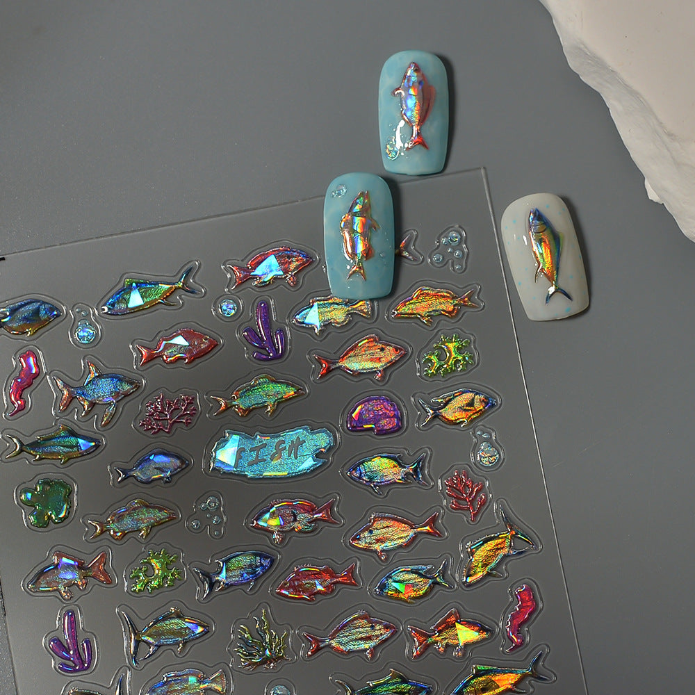 Iridescent Tropical Fish Nail Stickers – Holographic Mermaid Nail Art