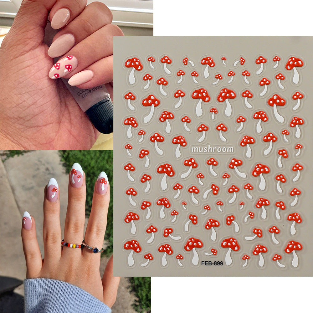 3D Red Mushroom Nail Art Stickers: Cottagecore Manicure